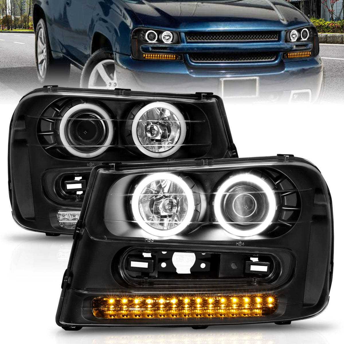 Headlight Set Projector w/Halo Clear Lens Black Housing Pair CCFL Does Not Fit 06-09 Trailblazer Lt Models Chevrolet Trailblazer 2002-2009, Trailblazer EXT 2002-2006 AnzoUSA-3