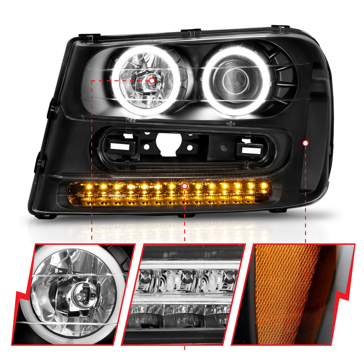 Headlight Set Projector w/Halo Clear Lens Black Housing Pair CCFL Does Not Fit 06-09 Trailblazer Lt Models Chevrolet Trailblazer 2002-2009, Trailblazer EXT 2002-2006 AnzoUSA-5
