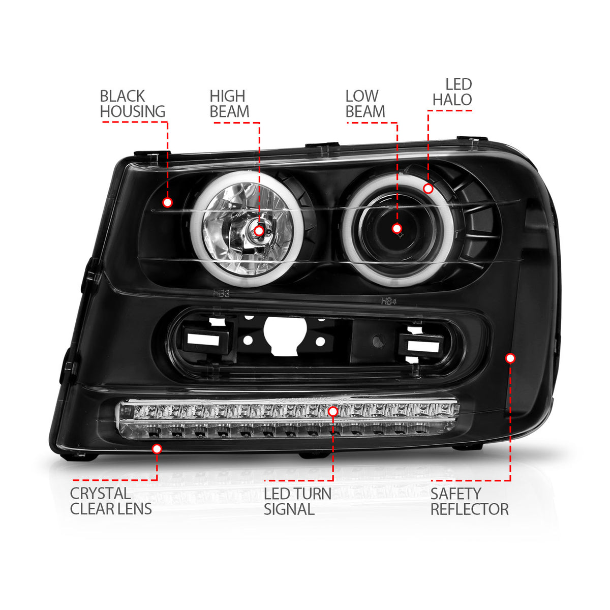 Headlight Set Projector w/Halo Clear Lens Black Housing Pair CCFL Does Not Fit 06-09 Trailblazer Lt Models Chevrolet Trailblazer 2002-2009, Trailblazer EXT 2002-2006 AnzoUSA-6