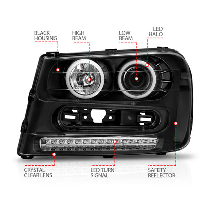 Headlight Set Projector w/Halo Clear Lens Black Housing Pair CCFL Does Not Fit 06-09 Trailblazer Lt Models Chevrolet Trailblazer 2002-2009, Trailblazer EXT 2002-2006 AnzoUSA-6