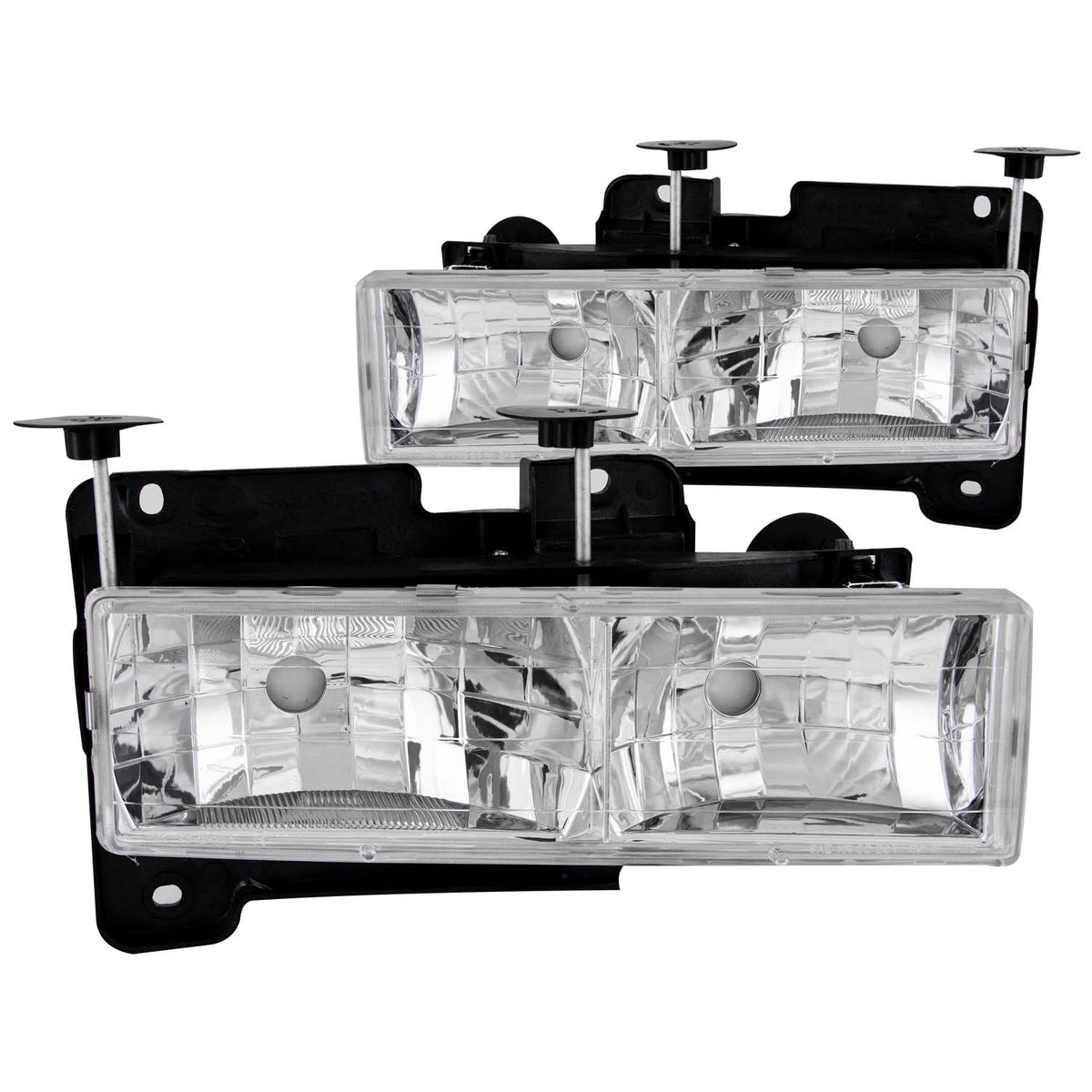 Headlight Set Crystal Clear Lens Chrome Housing Pair W/O Bulbs Not For Use W/Sealed Beam Headlights Does Not Fit Models With Sealed Beam Headlights Chevy/GMC Trucks/SUVs 1988-2000 AnzoUSA