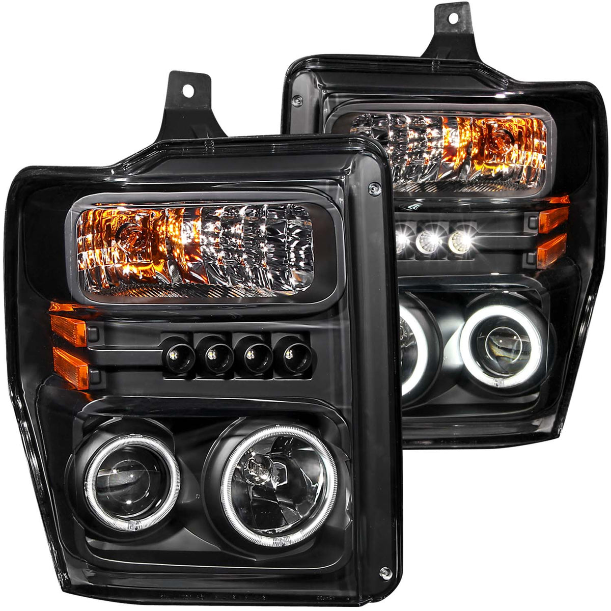 Headlight Set Projector w/Halo Clear Lens Black Housing Pair CCFL Does Not Fit Models With Sealed Beam Headlights Ford F-250 Super Duty/F-350/F-450 Super Duty 2008-2010 AnzoUSA