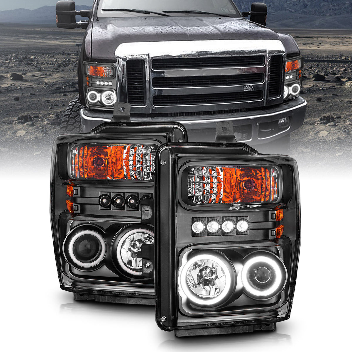 Headlight Set Projector w/Halo Clear Lens Black Housing Pair CCFL Does Not Fit Models With Sealed Beam Headlights Ford F-250 Super Duty/F-350/F-450 Super Duty 2008-2010 AnzoUSA-3
