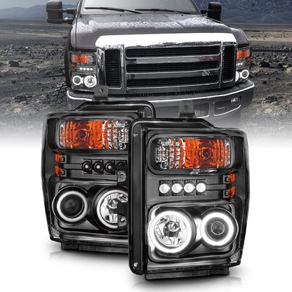 Headlight Set Projector w/Halo Clear Lens Black Housing Pair CCFL Does Not Fit Models With Sealed Beam Headlights Ford F-250 Super Duty/F-350/F-450 Super Duty 2008-2010 AnzoUSA-3