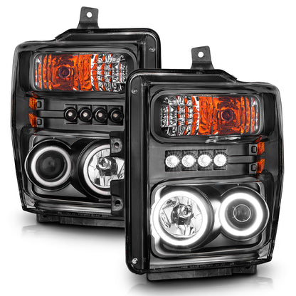 Headlight Set Projector w/Halo Clear Lens Black Housing Pair CCFL Does Not Fit Models With Sealed Beam Headlights Ford F-250 Super Duty/F-350/F-450 Super Duty 2008-2010 AnzoUSA-4