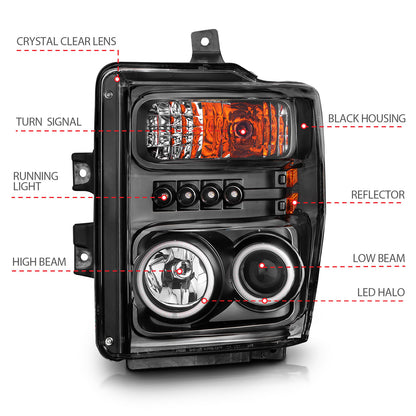 Headlight Set Projector w/Halo Clear Lens Black Housing Pair CCFL Does Not Fit Models With Sealed Beam Headlights Ford F-250 Super Duty/F-350/F-450 Super Duty 2008-2010 AnzoUSA-6