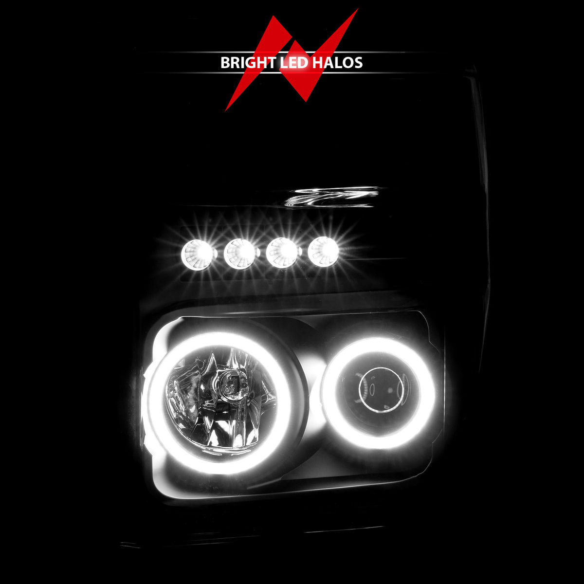 Headlight Set Projector w/Halo Clear Lens Black Housing Pair CCFL Does Not Fit Models With Sealed Beam Headlights Ford F-250 Super Duty/F-350/F-450 Super Duty 2008-2010 AnzoUSA-8