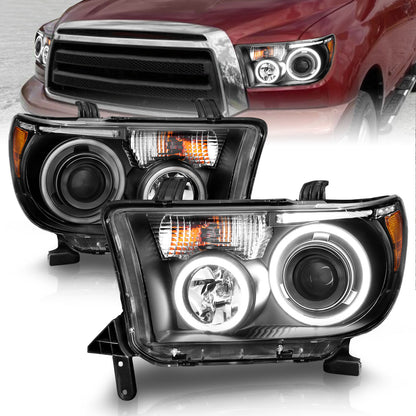 Headlight Set Projector w/Halo Clear Lens Black Housing Pair CCFL Does Not Fit Models With Auto Leveling Headlights Toyota Sequoia 2008-2017, Toyota Tundra 2007-2013 AnzoUSA-3