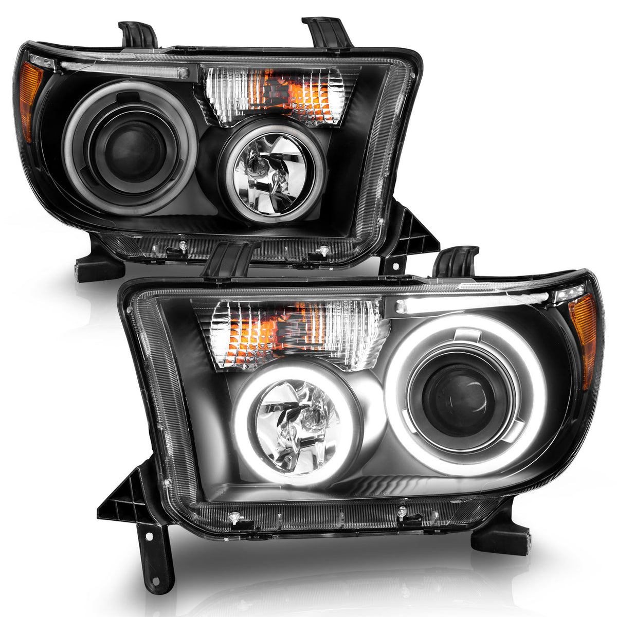 Headlight Set Projector w/Halo Clear Lens Black Housing Pair CCFL Does Not Fit Models With Auto Leveling Headlights Toyota Sequoia 2008-2017, Toyota Tundra 2007-2013 AnzoUSA-4