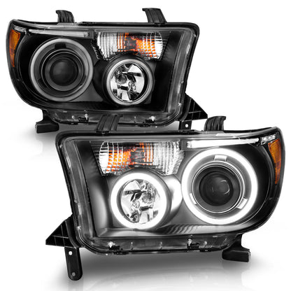 Headlight Set Projector w/Halo Clear Lens Black Housing Pair CCFL Does Not Fit Models With Auto Leveling Headlights Toyota Sequoia 2008-2017, Toyota Tundra 2007-2013 AnzoUSA-4