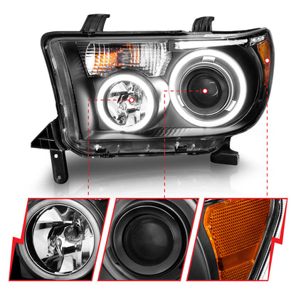 Headlight Set Projector w/Halo Clear Lens Black Housing Pair CCFL Does Not Fit Models With Auto Leveling Headlights Toyota Sequoia 2008-2017, Toyota Tundra 2007-2013 AnzoUSA-5