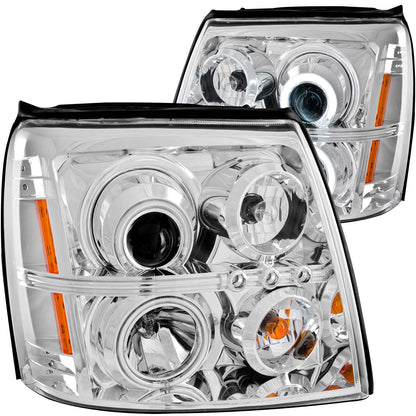 Headlight Set Projector w/Halo Clear Lens Chrome Housing Pair CCFL HID Compatible Will Only Fit Models With Factory HID Bulbs Cadillac Escalade 2002-2006, Cadillac Escalade ESV/EXT 2003-2006 AnzoUSA