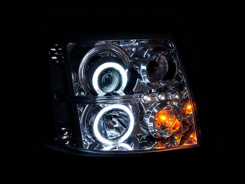 Headlight Set Projector w/Halo Clear Lens Chrome Housing Pair CCFL HID Compatible Will Only Fit Models With Factory HID Bulbs Cadillac Escalade 2002-2006, Cadillac Escalade ESV/EXT 2003-2006 AnzoUSA-2