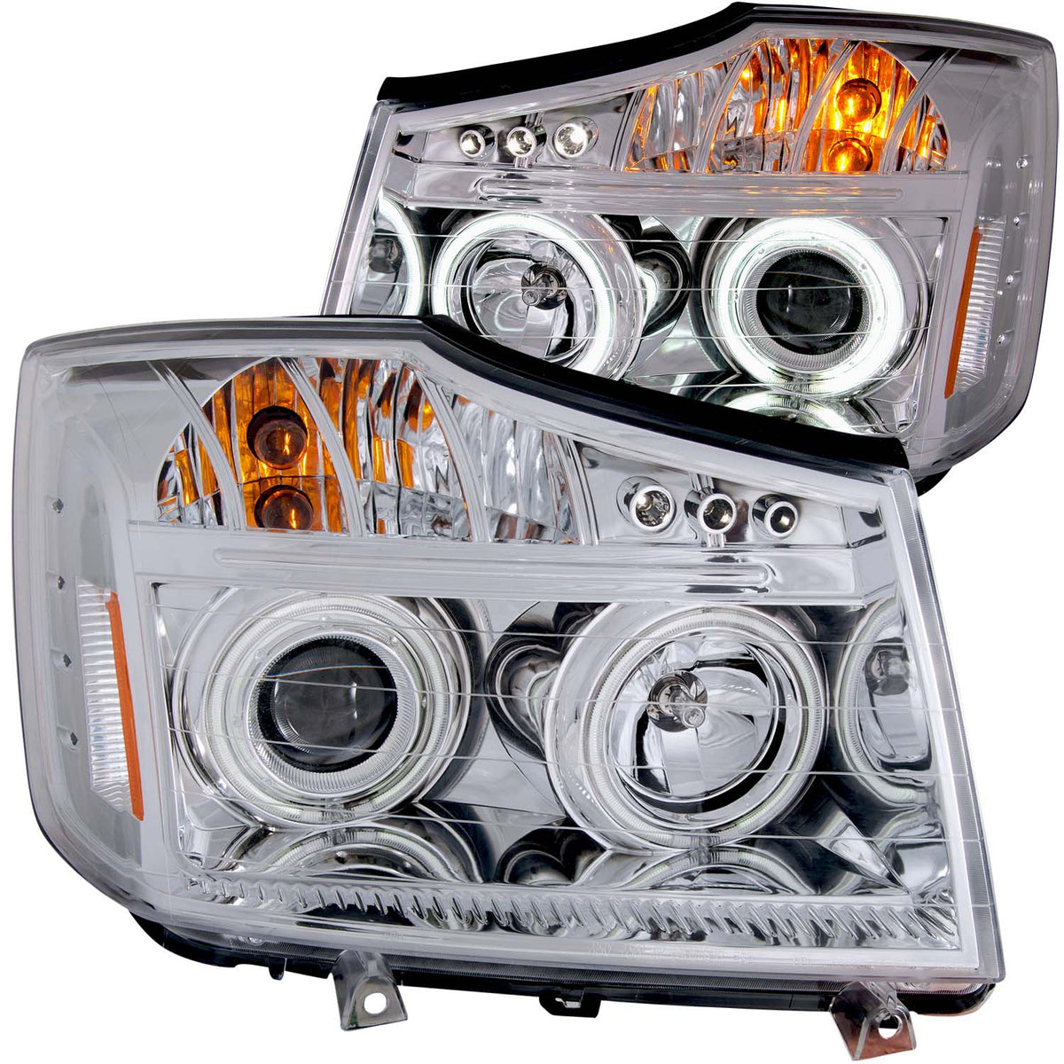 Headlight Set Projector w/Halo Clear Lens Chrome Housing Pair CCFL Nissan Armada 2005-2008, Nissan Pathfinder Armada 2004, Nissan TITAN 2004-2015 AnzoUSA