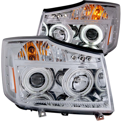 Headlight Set Projector w/Halo Clear Lens Chrome Housing Pair CCFL Nissan Armada 2005-2008, Nissan Pathfinder Armada 2004, Nissan TITAN 2004-2015 AnzoUSA