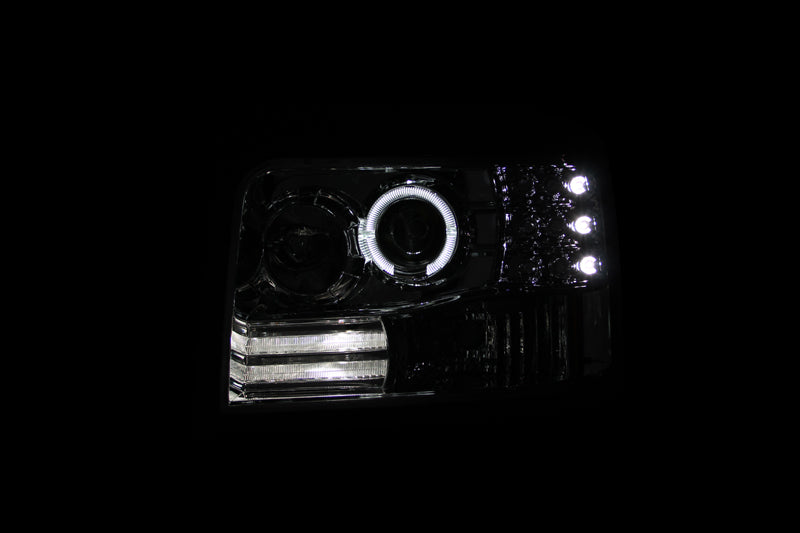 Headlight Set Projector w/Halo Clear Lens Chrome Housing Pair W/Side Marker And Parking Lights Ford Bronco/F-150/F-250 1992-1996, Ford F-250 HD 1997, Ford F-350 1992-1998 AnzoUSA-2
