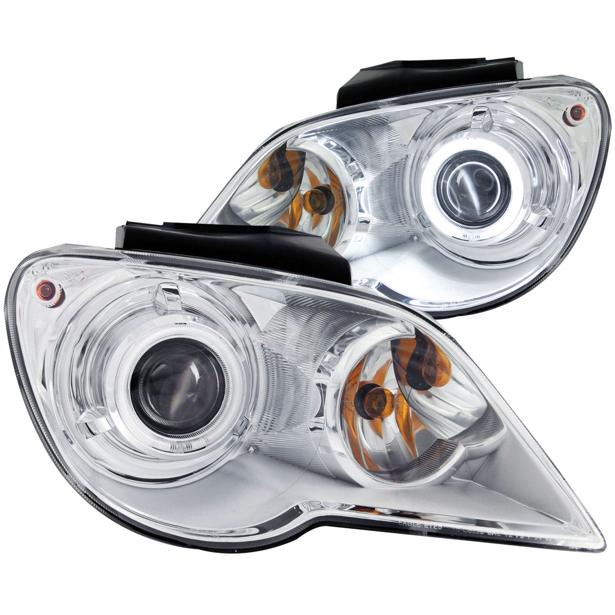 Headlight Set Projector w/Halo Clear Lens Chrome Housing Pair CCFL For Use W/Non HID/Xexon Models Only Does Not Fit Models With Factory HID Bulbs Chrysler Pacifica 2007-2008 AnzoUSA