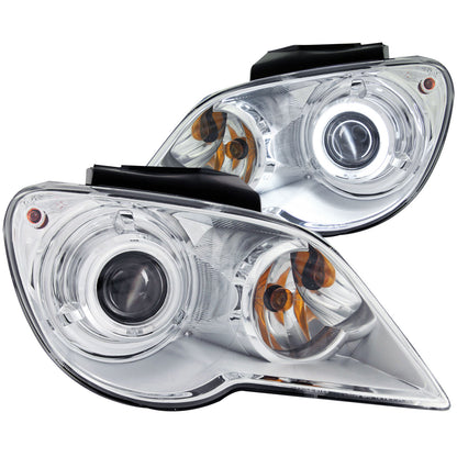 Headlight Set Projector w/Halo Clear Lens Chrome Housing Pair CCFL For Use W/Non HID/Xexon Models Only Does Not Fit Models With Factory HID Bulbs Chrysler Pacifica 2007-2008 AnzoUSA