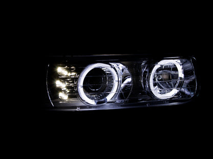 Headlight Set Projector w/Halo Clear Lens Chrome Housing Pair Chevrolet Silverado 1500/2500 1999-2002, 1500 HD/2500 HD/3500 2001-2002, Chevrolet Suburban 1500/2500/Tahoe 2000-2006 AnzoUSA-1