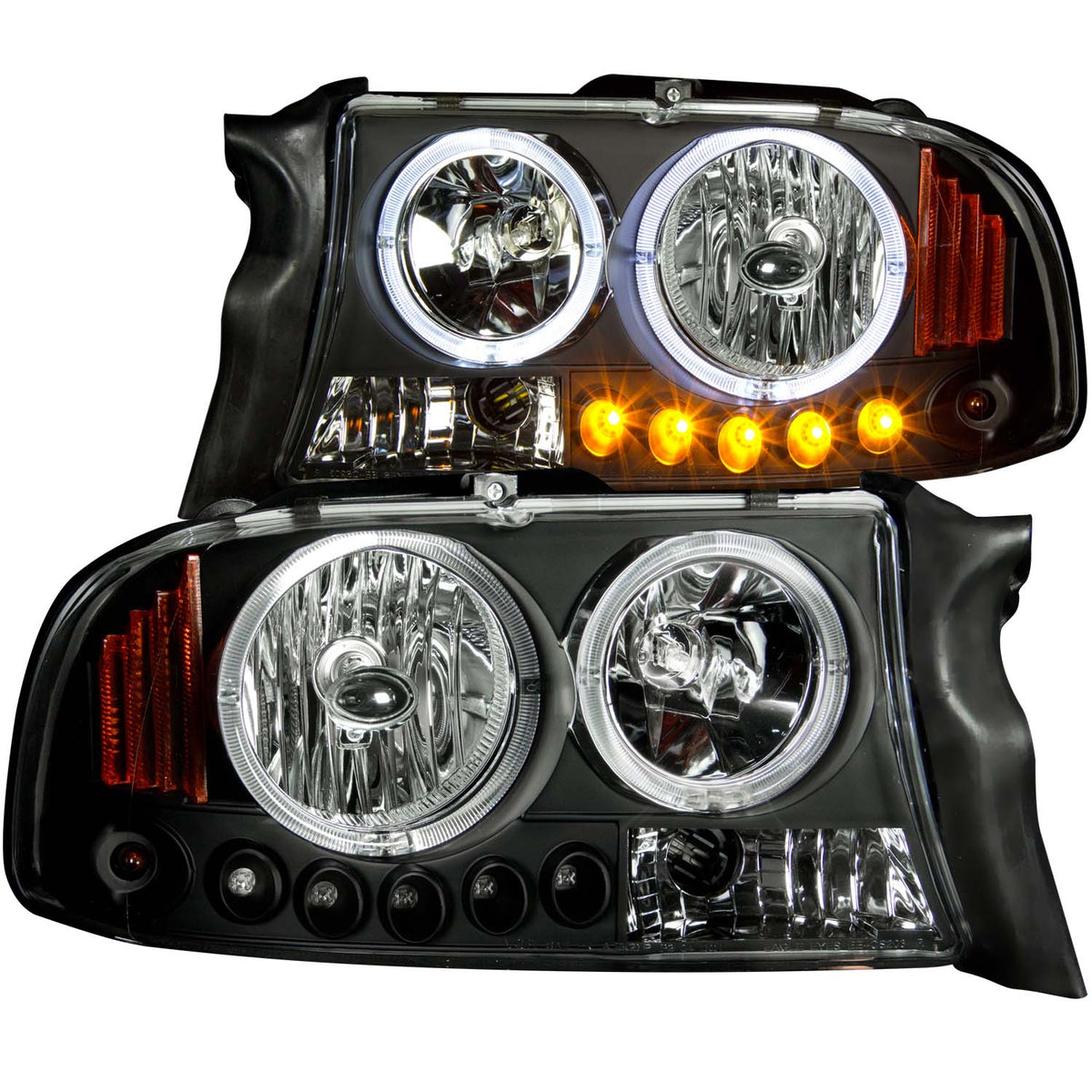Headlight Set Crystal w/Halo Clear Lens Black Housing Pair 1 Pc. Dodge Dakota 1997-2004, Dodge Durango 1998-2003 AnzoUSA