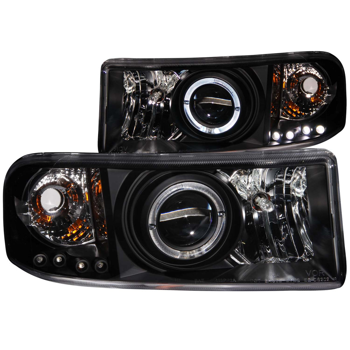 Headlight Set Projector w/Halo Clear Lens Black Housing Pair Does Not Fit Ram Models With Sport Package Dodge Ram 1500 1994-2001, Dodge Ram 2500/3500 1994-2002 AnzoUSA