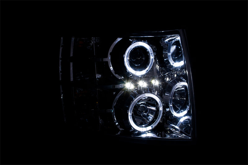 Headlight Set Projector w/Halo Clear Lens Chrome Housing Pair Chevrolet Silverado 1500 2007-2013, 2500 HD/3500 HD 2007-2014 AnzoUSA-2