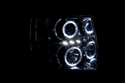 Headlight Set Projector w/Halo Clear Lens Chrome Housing Pair Chevrolet Silverado 1500 2007-2013, 2500 HD/3500 HD 2007-2014 AnzoUSA-2
