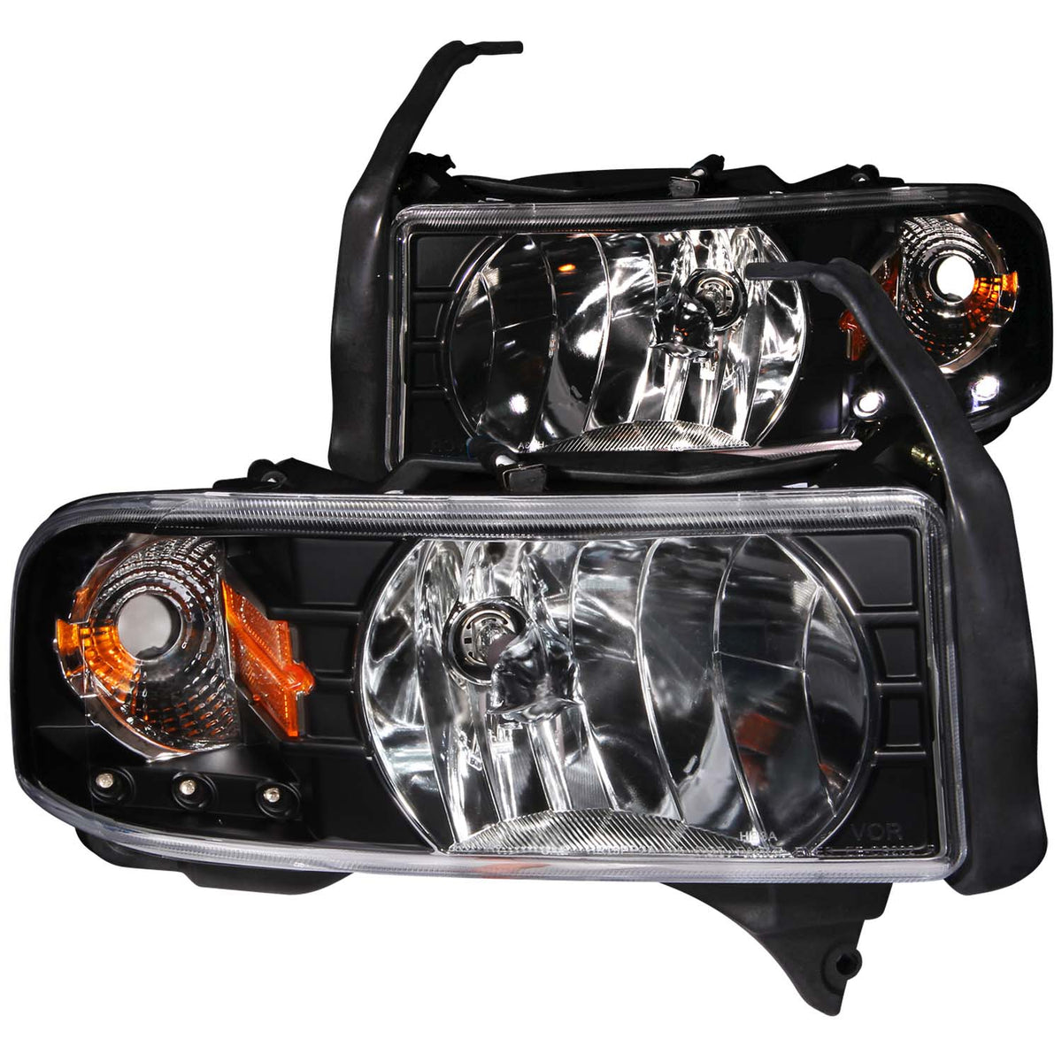 Headlight Set Crystal Clear Lens Black Housing Pair w/1 Pc. LED Does Not Fit Ram Models With Sport Package Dodge Ram 1500 1994-2001, Dodge Ram 2500/3500 1994-2002 AnzoUSA