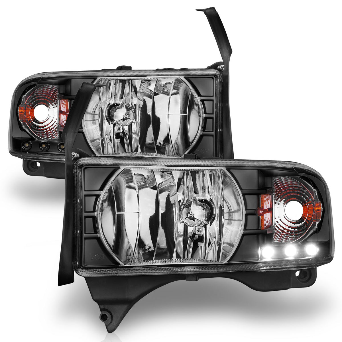 Headlight Set Crystal Clear Lens Black Housing Pair w/1 Pc. LED Does Not Fit Ram Models With Sport Package Dodge Ram 1500 1994-2001, Dodge Ram 2500/3500 1994-2002 AnzoUSA-4