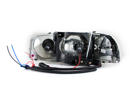 Headlight Set Crystal w/Halo Clear Lens Black Housing Pair w/1 Pc. LED GMC Sierra 1500 1999-2007, 1500 HD/2500 HD/3500 2001-2007, GMC Sierra 2500 1999-2004, GMC Yukon/XL 1500/XL 2500 2000-2006 AnzoUSA-1