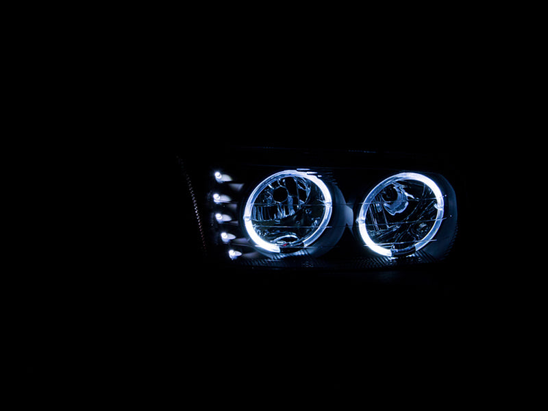 Headlight Set Crystal w/Halo Clear Lens Black Housing Pair w/1 Pc. LED GMC Sierra 1500 1999-2007, 1500 HD/2500 HD/3500 2001-2007, GMC Sierra 2500 1999-2004, GMC Yukon/XL 1500/XL 2500 2000-2006 AnzoUSA-2