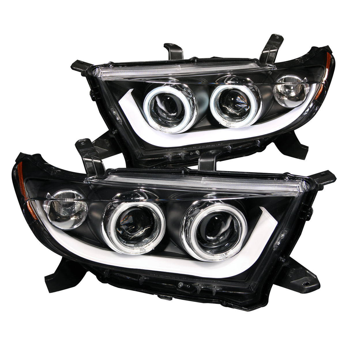 Headlight Set Projector w/Halo Clear Lens Black Housing Pair CCFL Toyota Highlander 2011-2013 AnzoUSA-1