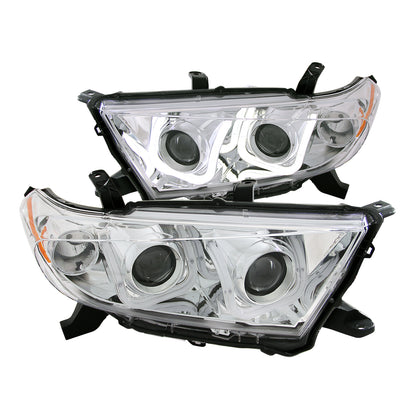 Headlight Set Projector Clear Lens Chrome Housing Pair W/U-Bar Toyota Highlander 2011-2013 AnzoUSA