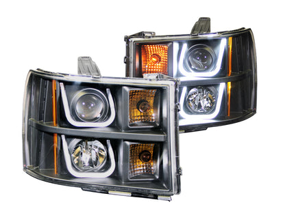 Headlight Set Projector Clear Lens Black Housing Pair W/U-Bar Does Not Fit Models With Factory HID Bulbs GMC Sierra 1500 2007-2013, 2500 HD/3500 HD 2007-2014 AnzoUSA