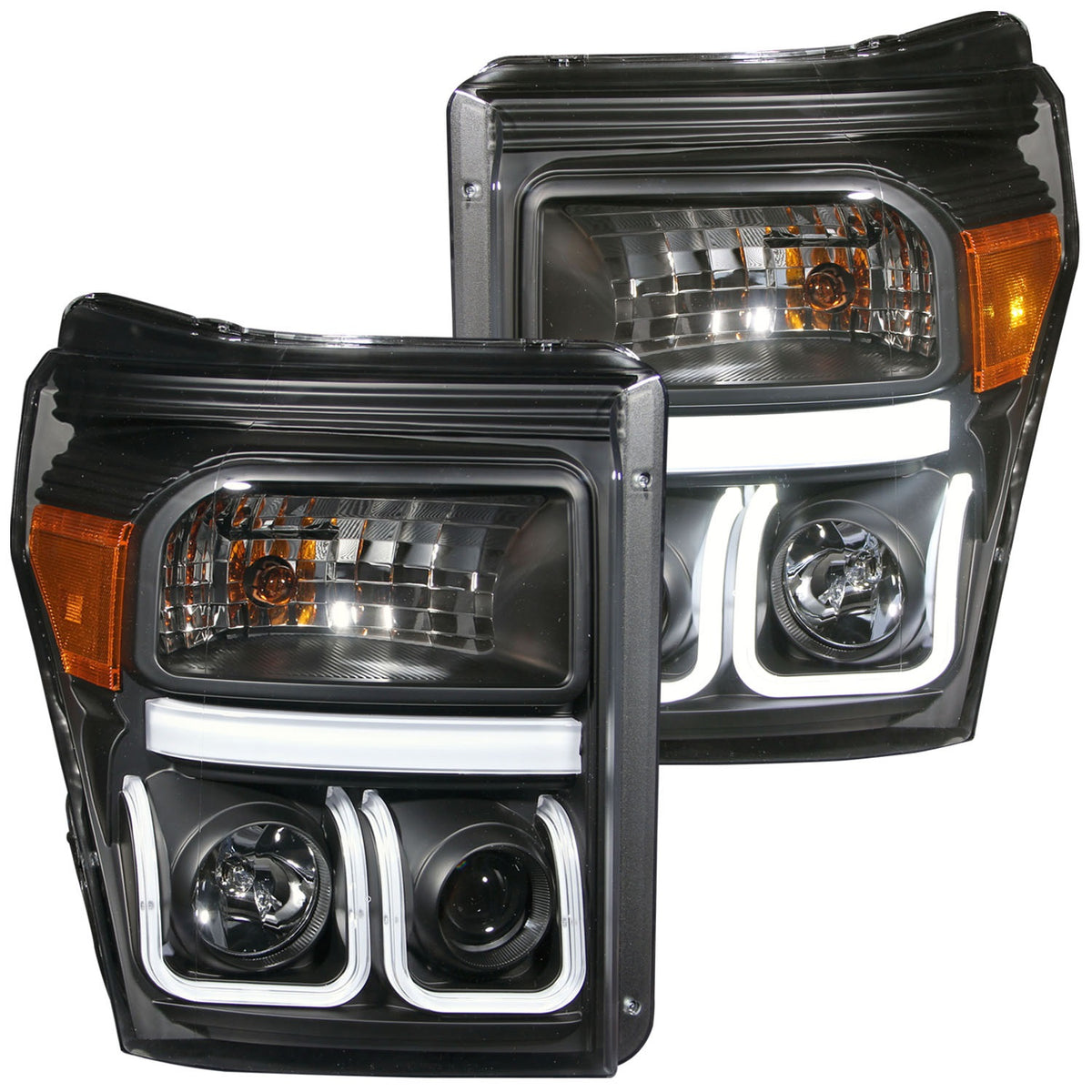 Headlight Set Projector Clear Lens Black Housing Pair W/U-Bar Ford F-250 Super Duty/F-350/F-450 Super Duty 2011-2015 AnzoUSA