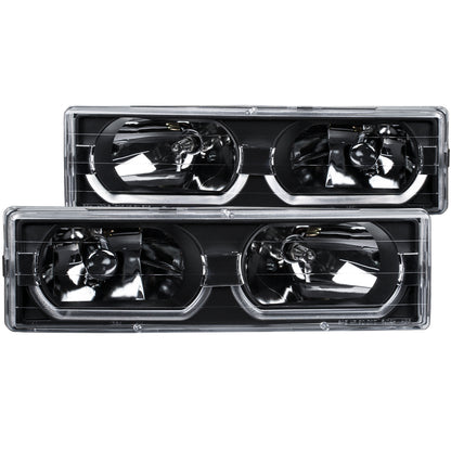 Headlight Set Crystal Clear Lens Black Housing Pair W/Low Brow Chevy/GMC Trucks/SUVs 1988-2000 AnzoUSA
