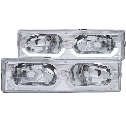 Headlight Set Crystal W/Low Brow Crystal Clear Lens Chrome Housing Pair Chevy/GMC Trucks/SUVs 1988-2000 AnzoUSA