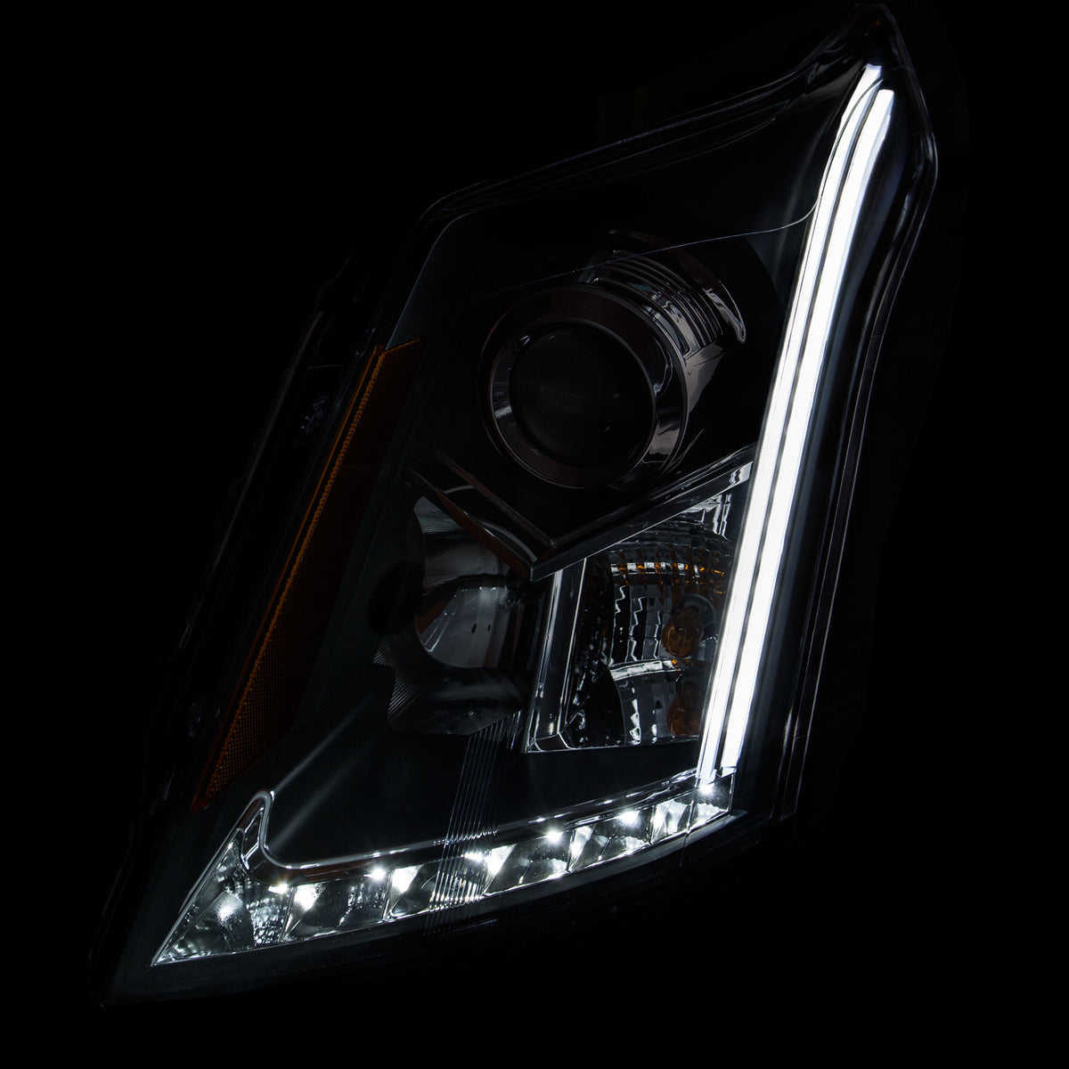 Headlight Set Projector Clear Lens Black Housing Pair W/Plank Style Design Does Not Fit Models With Factory HID Bulbs Cadillac SRX 2010-2016 AnzoUSA-2