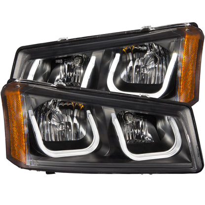 Headlight Set Projector W/U-Bar Projector Clear Lens Black Housing Pair Does Not Fit Avalanche Models With Body Cladding Chevrolet Avalanche 1500/Avalanche/Avalanche Silverado 2500 2003-2006, Chevrolet Silverado 1500/1500 HD/2500 HD/3500 2003-2007 AnzoUSA