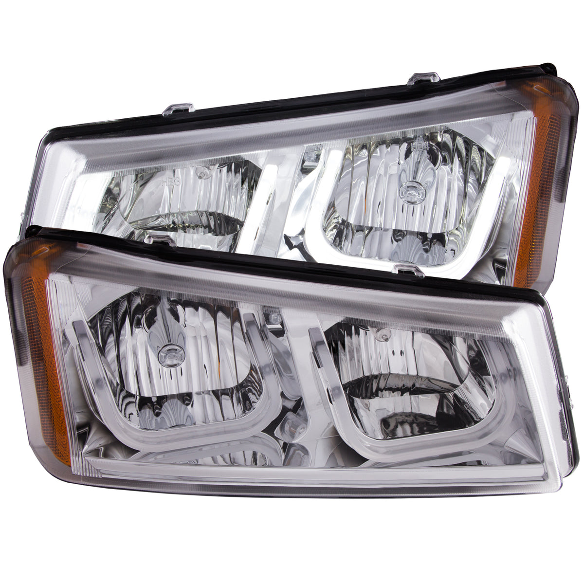 Headlight Set Projector Clear Lens Chrome Housing Pair W/U-Bar Does Not Fit Avalanche Models With Body Cladding Chevrolet Avalanche 1500/Avalanche/Avalanche Silverado 2500 2003-2006, Chevrolet Silverado 1500/1500 HD/2500 HD/3500 2003-2007 AnzoUSA