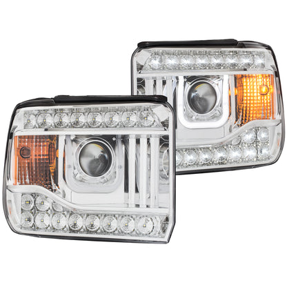 Headlight Set Projector Clear Lens Chrome Housing Pair W/U-Bar GMC Sierra/1500 2014-2015, GMC Sierra 2500 HD/3500 HD 2015-2019 AnzoUSA