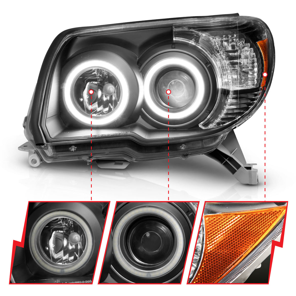 Headlight Set Projector Clear Lens Black Housing Pair W/U-Bar Does Not Include Bulbs Toyota 4Runner 2006-2009 AnzoUSA-5