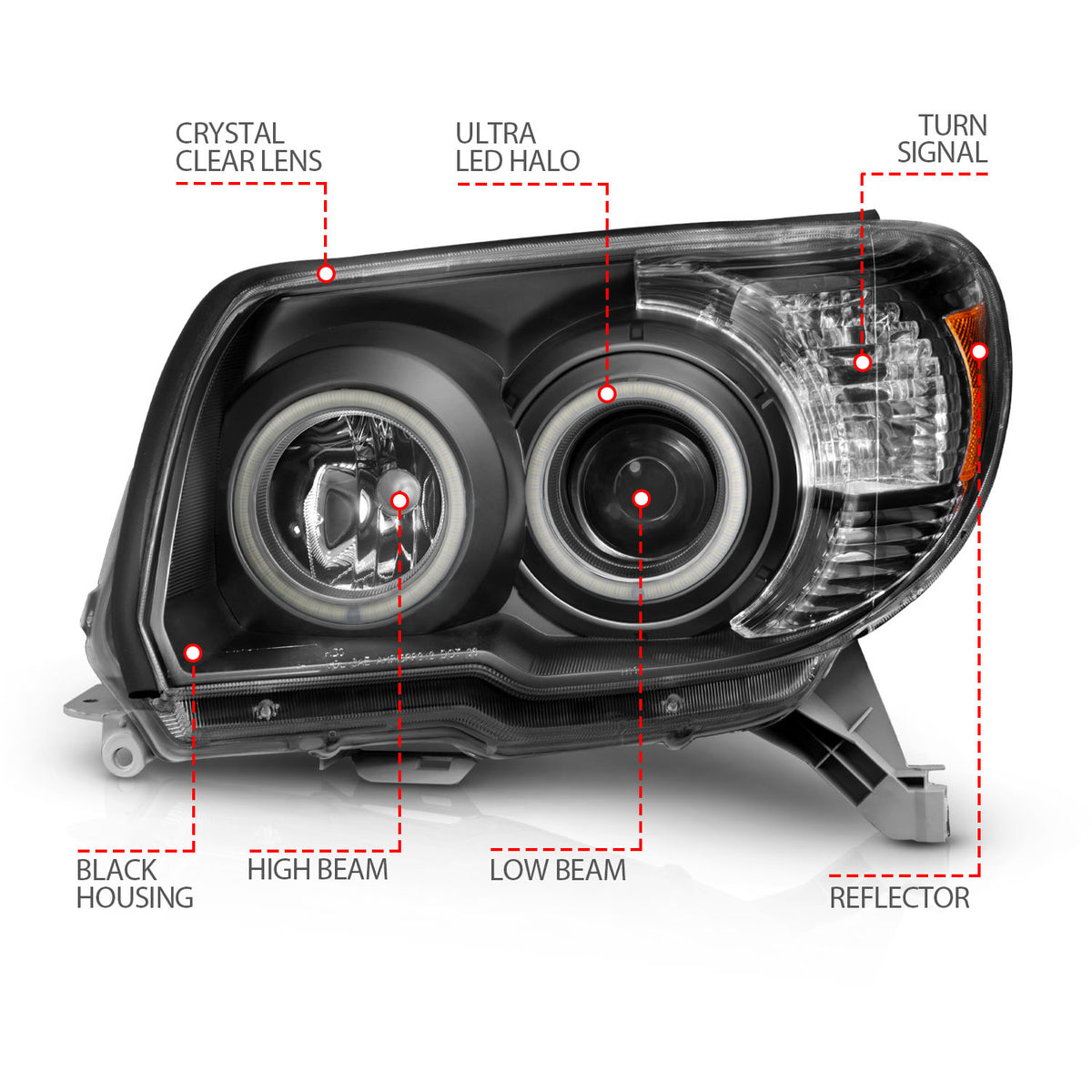 Headlight Set Projector Clear Lens Black Housing Pair W/U-Bar Does Not Include Bulbs Toyota 4Runner 2006-2009 AnzoUSA-6