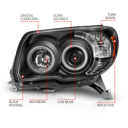Headlight Set Projector Clear Lens Black Housing Pair W/U-Bar Does Not Include Bulbs Toyota 4Runner 2006-2009 AnzoUSA-6