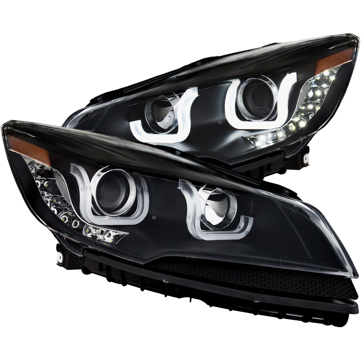 Headlight Set Projector Clear Lens Black Housing Pair W/U-Bar Ford Escape 2013-2016 AnzoUSA