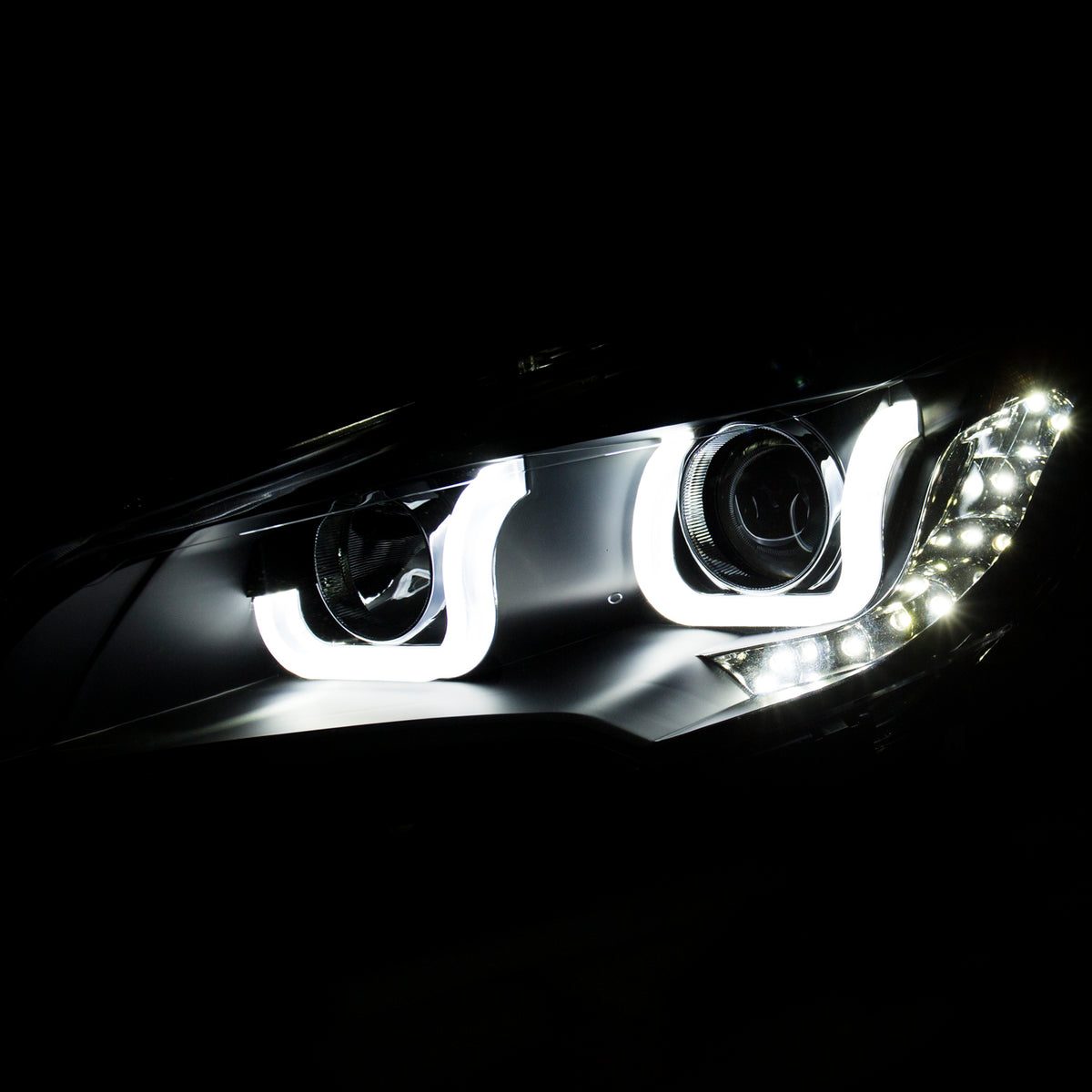 Headlight Set Projector Clear Lens Black Housing Pair W/U-Bar Ford Escape 2013-2016 AnzoUSA-2