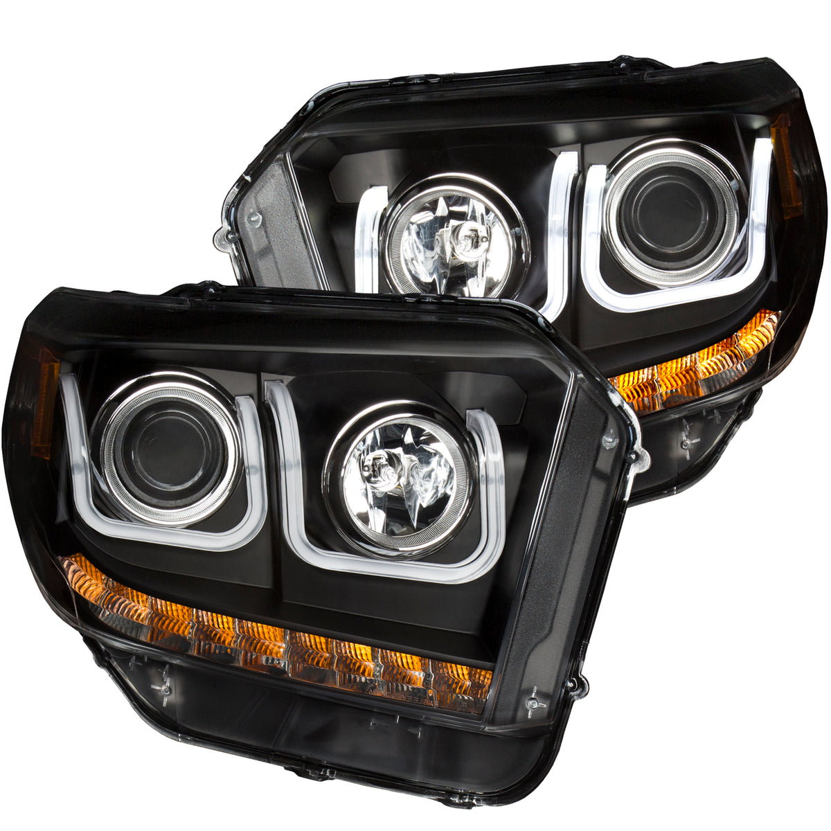 Headlight Set Projector Clear Lens Black Housing Pair W/U-Bar/DRL Toyota Tundra 2014-2015 AnzoUSA