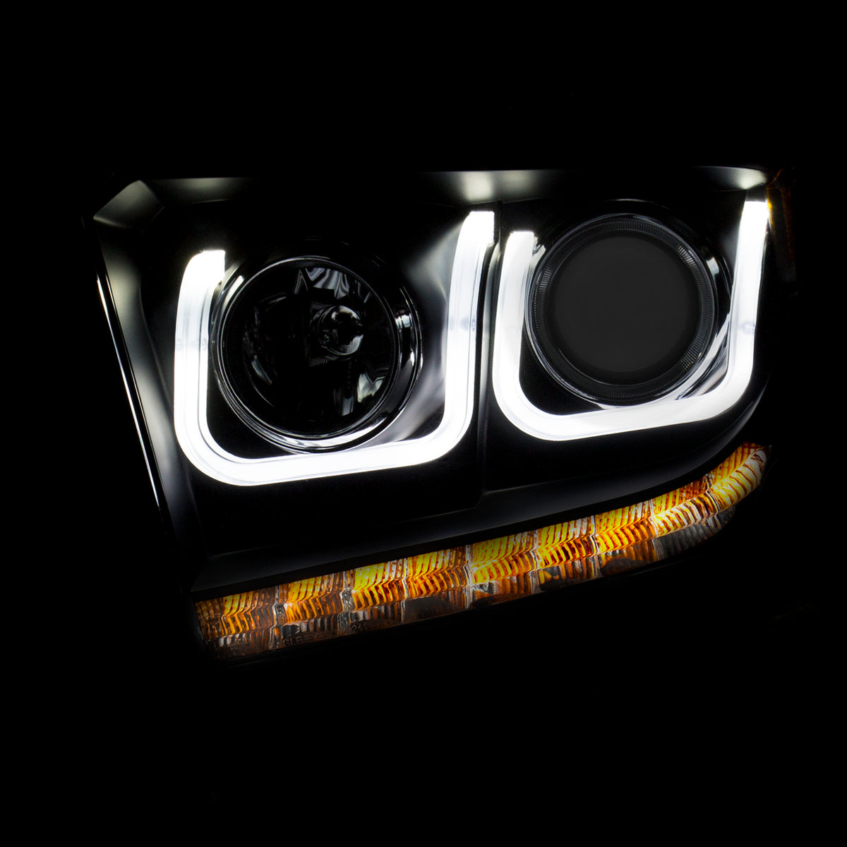 Headlight Set Projector Clear Lens Black Housing Pair W/U-Bar/DRL Toyota Tundra 2014-2015 AnzoUSA-2