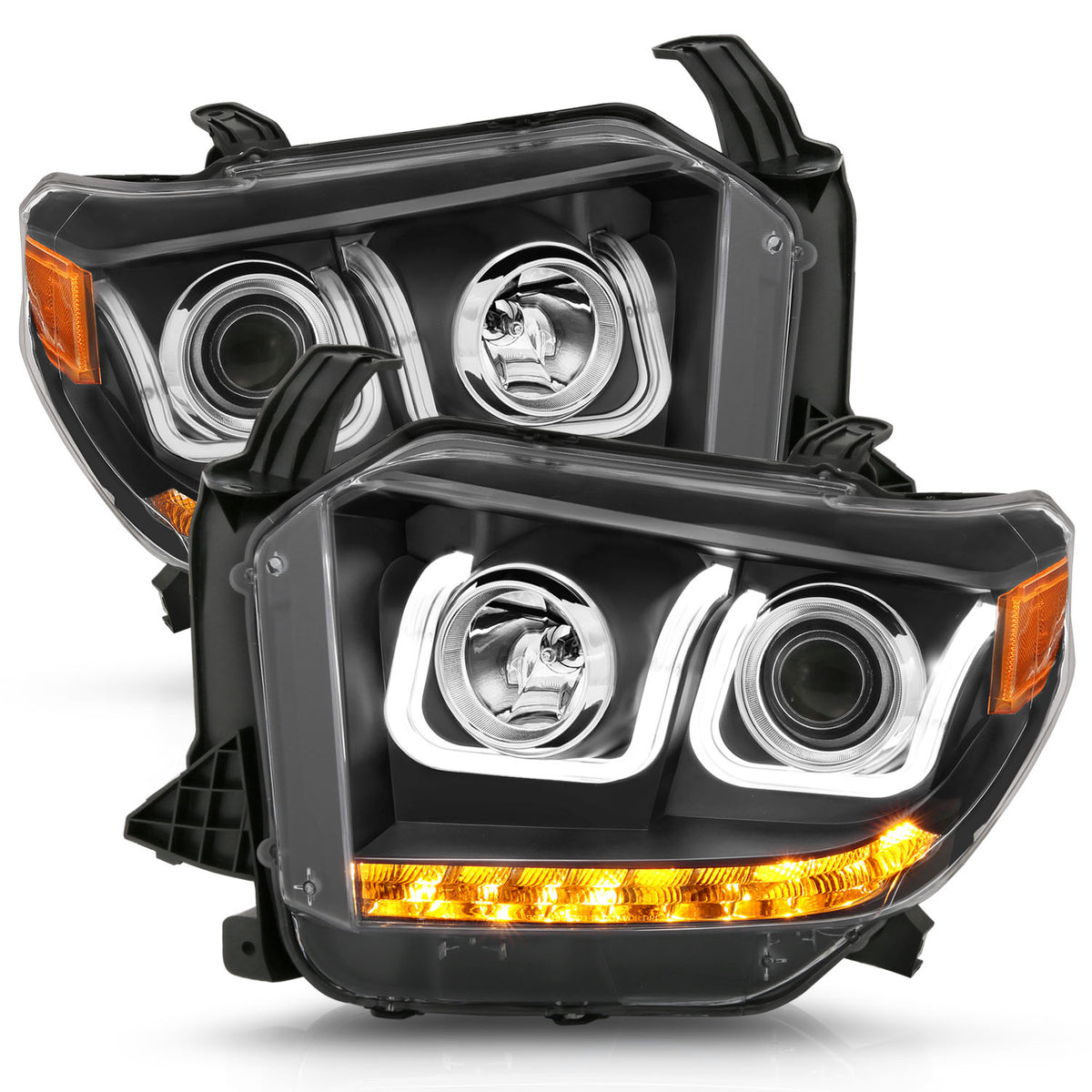 Headlight Set Projector Clear Lens Black Housing Pair W/U-Bar/DRL Toyota Tundra 2014-2015 AnzoUSA-4