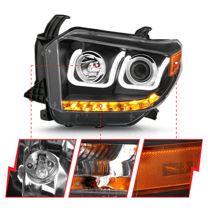 Headlight Set Projector Clear Lens Black Housing Pair W/U-Bar/DRL Toyota Tundra 2014-2015 AnzoUSA-5
